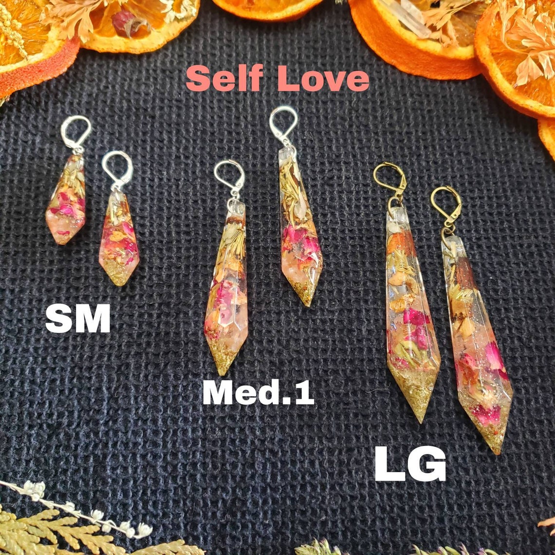 Herb filled Resin Spell Pendant Earrings. Witchy Earrings