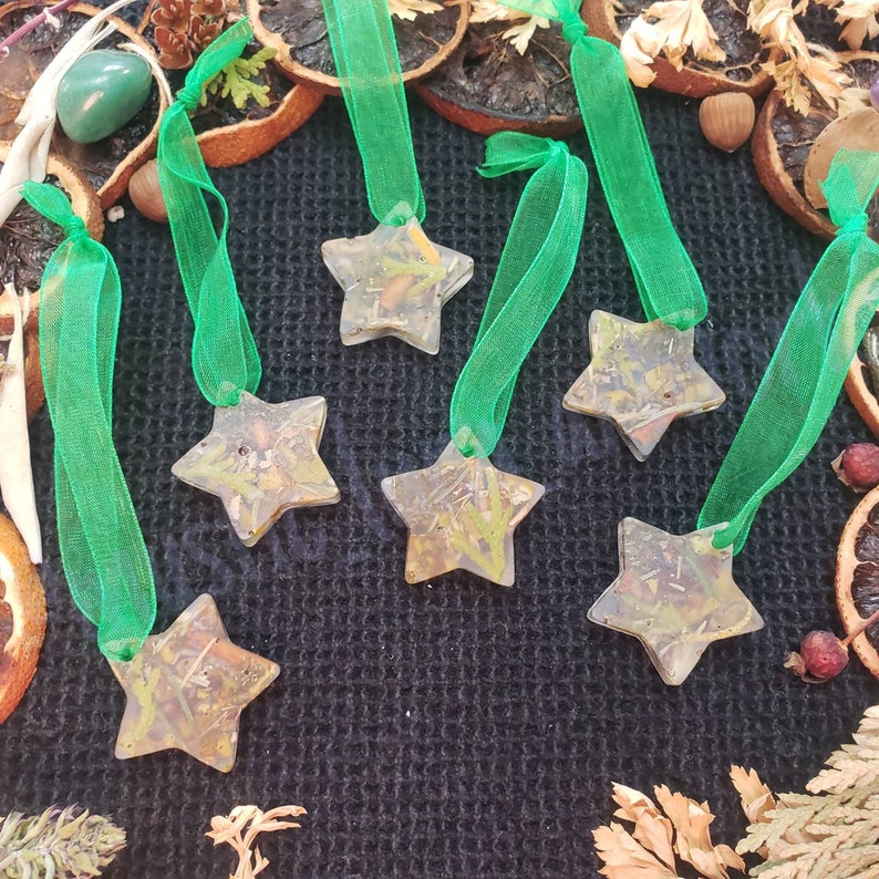 Herb filled Resin Leaves /& Stars Yule Decorations Christmas Decoration