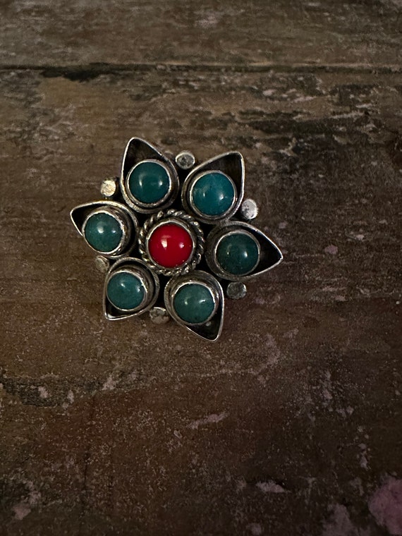 Coral and Turquoise vintage Zuni ring