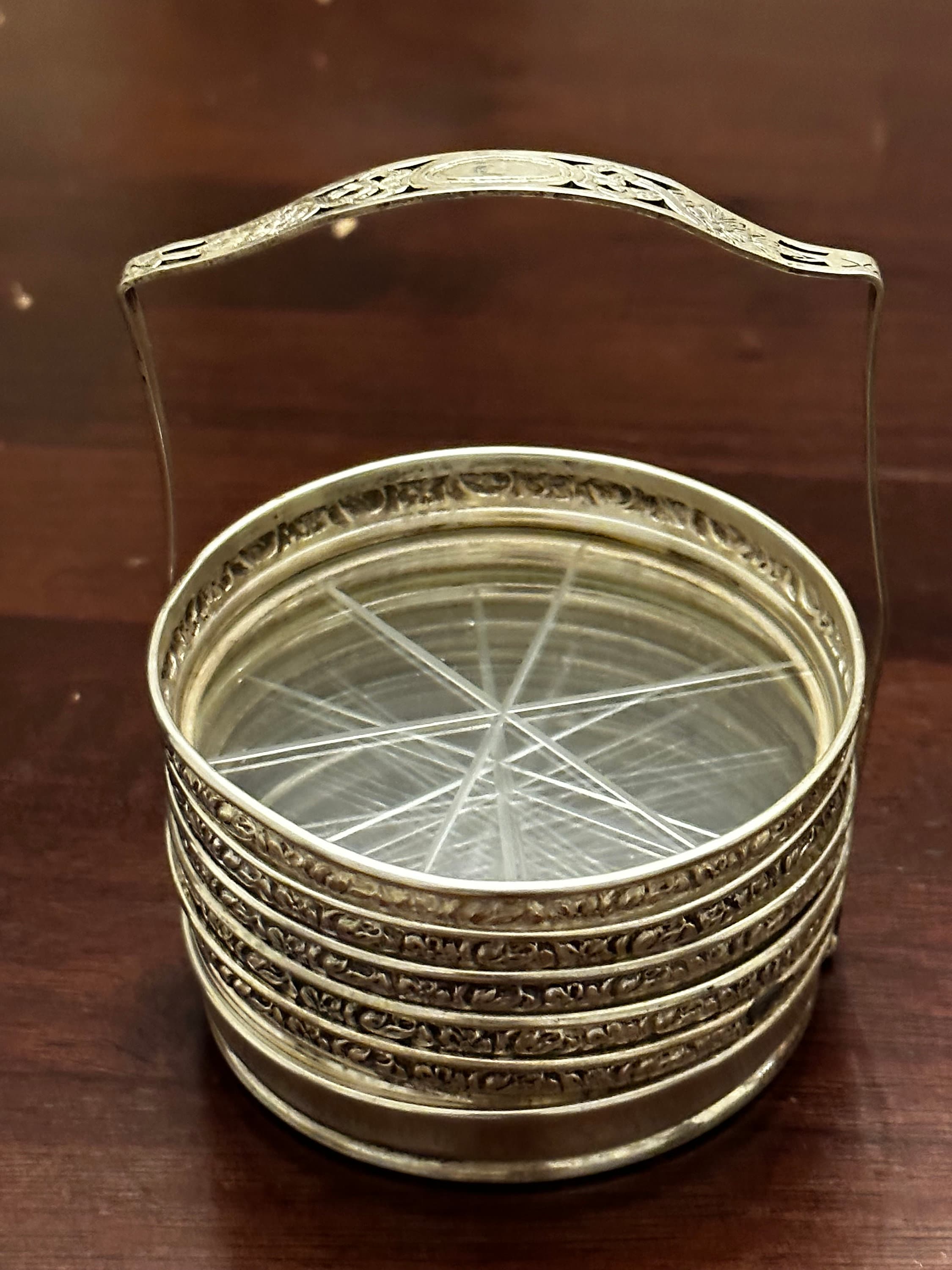 Silver and glass coasters discount