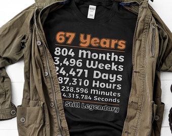 67th Birthday Shirt | 67 Years Old | Sixty-Seventh Gift Idea | Birthday Countdown | Still Legendary | Funny Gift for Man | Woman T-Shirt