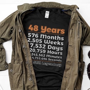 48th Birthday Shirt | 48 Years Old | Forty-eighth Gift Idea | Birthday Countdown | Still Legendary | Funny Gift for Man | Woman T-Shirt