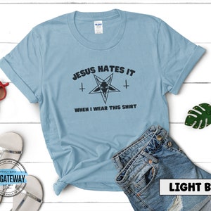 Satanic Clothes, Goth Clothing, Y'all Need Satan, Atheist T-Shirts, Clothes for Witch, Emo Aesthetic, Occult Shirt, Satan, Dark Humor Tee Light Blue