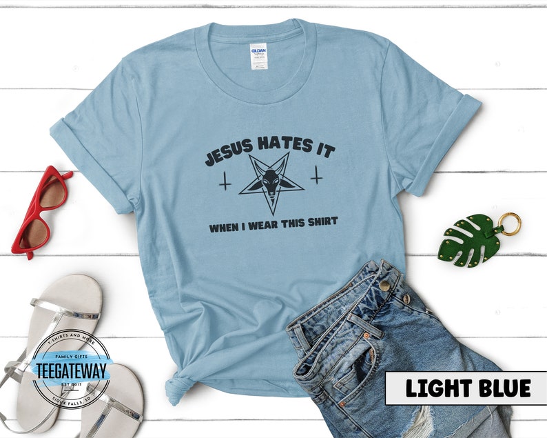 Satanic Clothes, Goth Clothing, Y'all Need Satan, Atheist T-Shirts, Clothes for Witch, Emo Aesthetic, Occult Shirt, Satan, Dark Humor Tee Light Blue