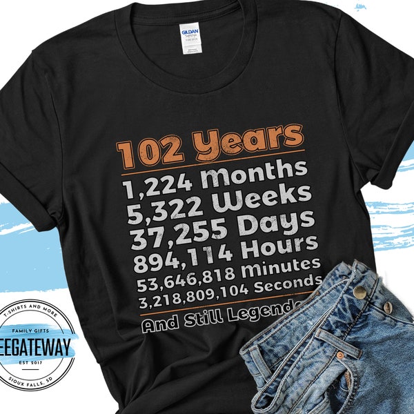 102nd Birthday Shirt | 102 Years Old | One-Hundred-Two Gift Idea | Birthday Countdown | Still Legendary | Funny Gift for Man | Woman T-Shirt