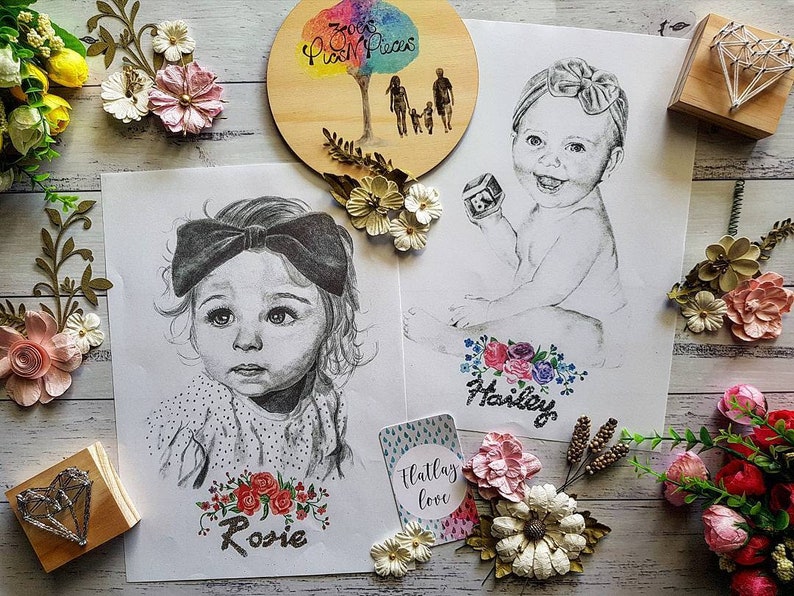 Baby Announcement Baby Drawing Birth Announcement Custom Portrait Pencil Portrait First Birthday Portrait Drawing Newborn Portrait