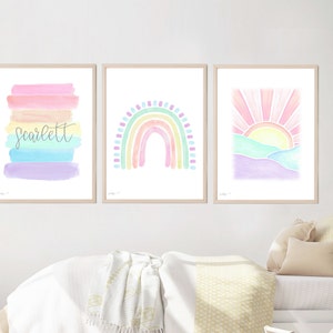 Rainbow Prints Girls Prints Abstract Prints Pastel Rainbow Nursery Prints Sun Print, Girls Nursery Prints Abstract Nursery Art Kids Wall Art