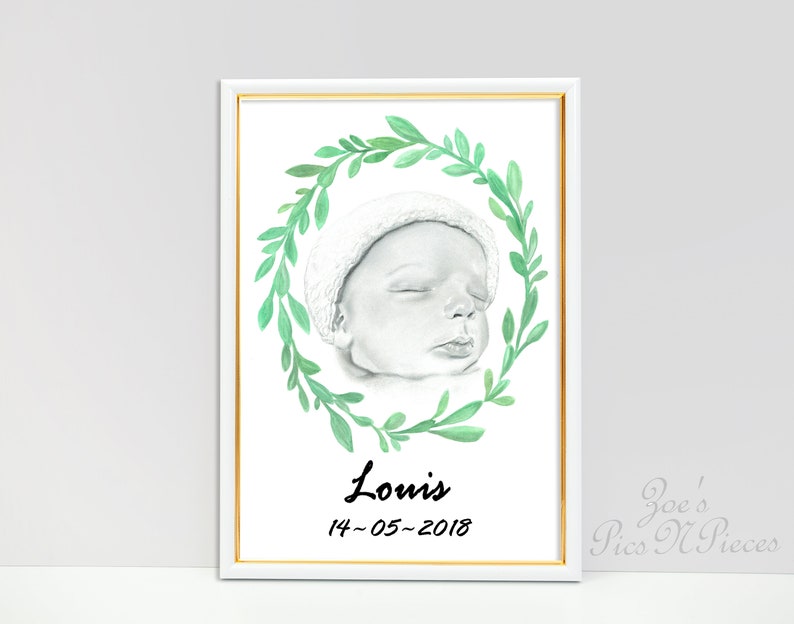Baby Announcement Baby Drawing Birth Announcement Custom Portrait Pencil Portrait First Birthday Portrait Drawing Newborn Portrait