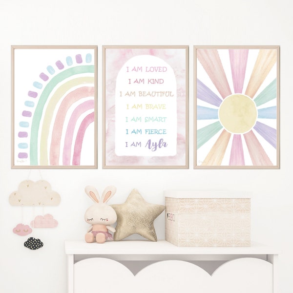 Rainbow Prints Girls Prints Abstract Prints Pastel Rainbow Nursery Prints Sun Print, Girls Nursery Prints Abstract Nursery Art Kids Wall Art