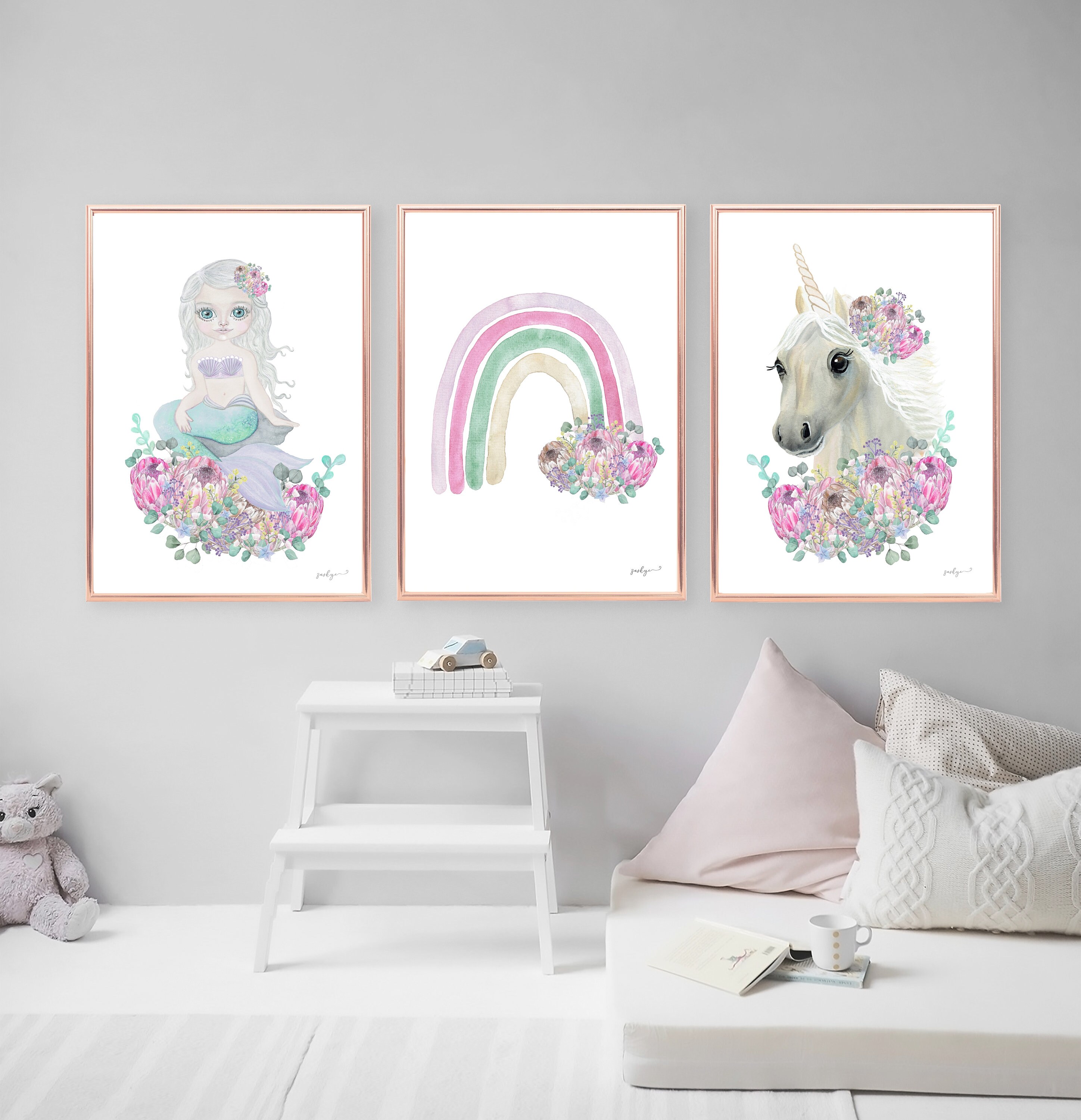 Unicorn and Princess Wall Art, Set of 3, Unicorn Printable Art, Unicorn  Print, Unicorn Decor, Girls Room Decor, Unicorn Art 