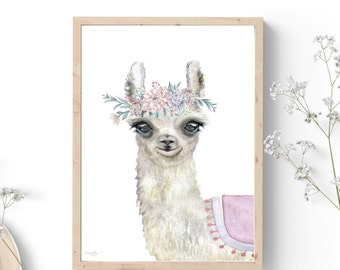 Llama print Llama Nursery Art, Girls print Girls Nursery Print Floral print, Animal Nursery Flower Animal Prints Llama Wall Art Floral Llama