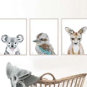 Australian animal prints Boys Nursery Prints Kids Wall Art Koala Kangaroo Kookaburra Baby Animal Nursery prints Australian nursery prints