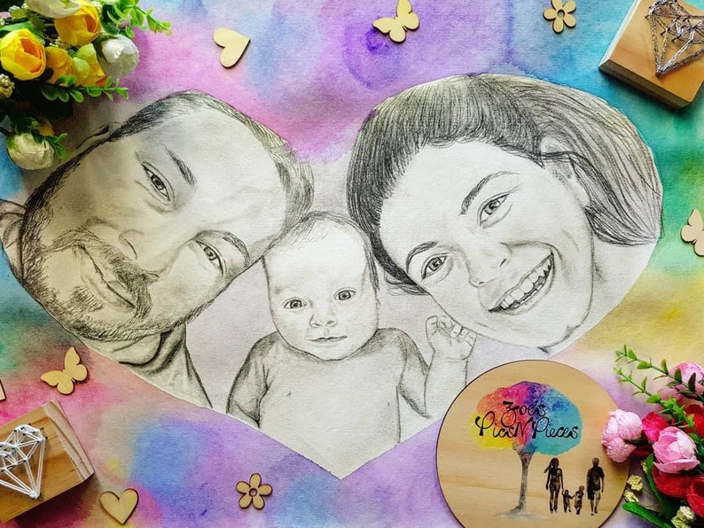 Baby Announcement Baby Drawing Birth Announcement Custom Portrait Pencil Portrait First Birthday Portrait Drawing Newborn Portrait