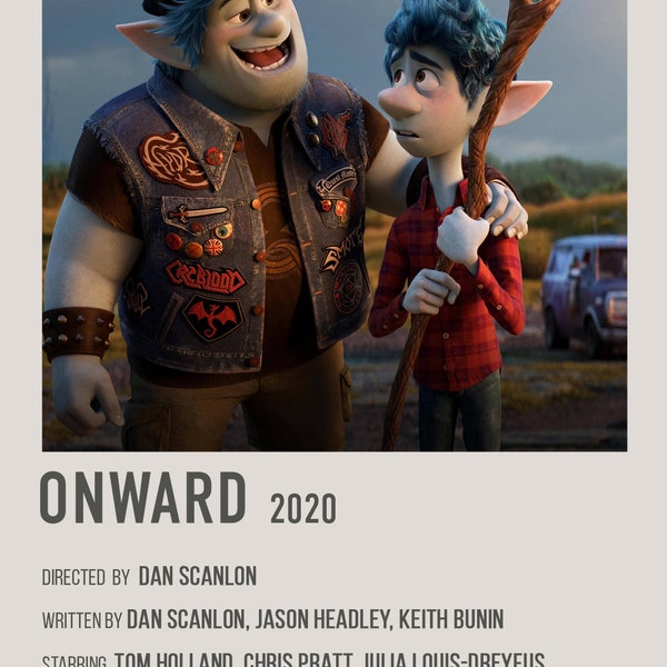 Onward Retro Film Poster, Digital Download, Animated Tom Holland Chris Pratt Poster