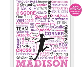 Girls Football, Womens Football, Girls Soccer Poster, Girls Soccer Typography, Gift for Soccer Player, Soccer Print, Digital Download
