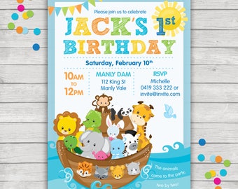 Noah's Ark Invitation. Noah's Ark Birthday Party Invitation. Customized Digital Download.
