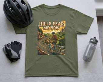 Vintage elcykelcyklist-t-shirt | Hills Fear Me Now, racercykelklättring