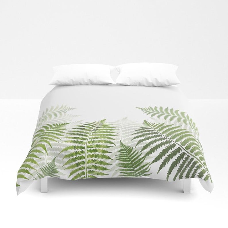 Green And White Duvet Cover Comforter Fern Plant Gift Basic Modern Accent Fashion Home Decor Elegant Nature