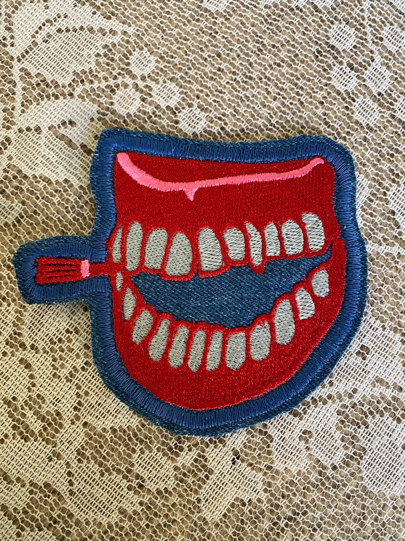 Chompers embroidered patch teeth glow Etsy