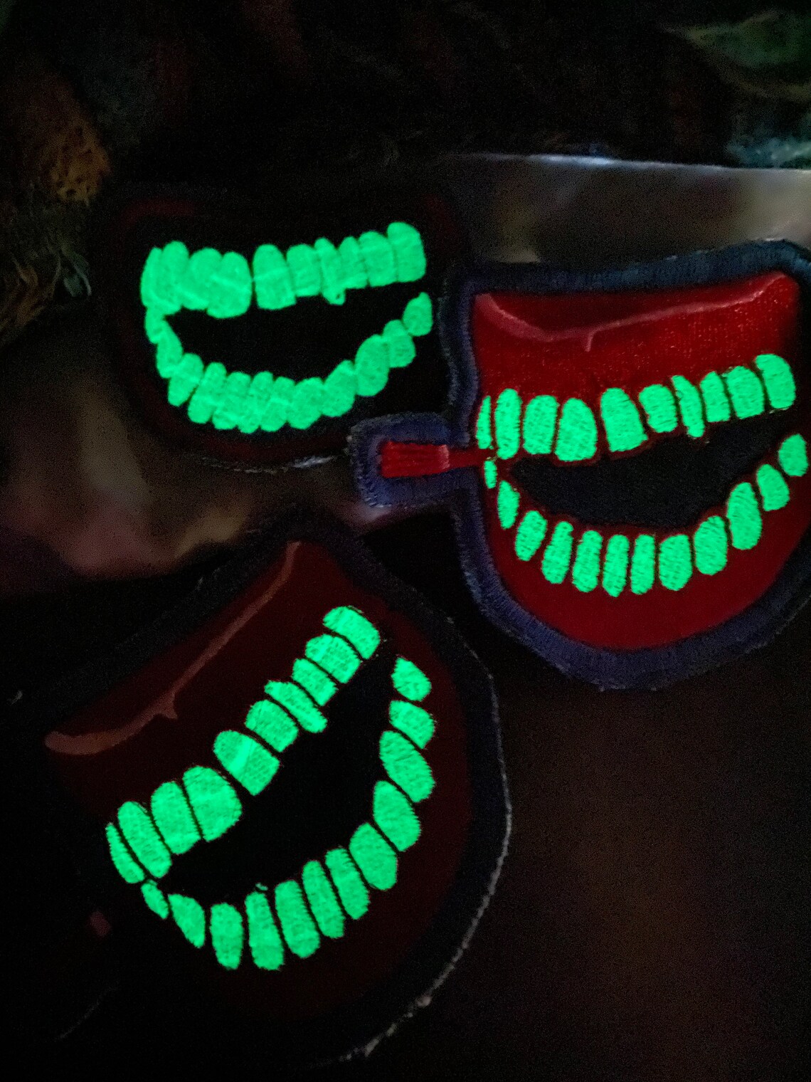 Chompers embroidered patch teeth glow Etsy