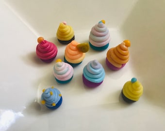 Miniature Clay Cupcake, Polymer Clay Cupcake, Dollhouse food, mini food, Purple cupcakes, blue cupcakes, yellow cupcakes, Pastel Cupcakes