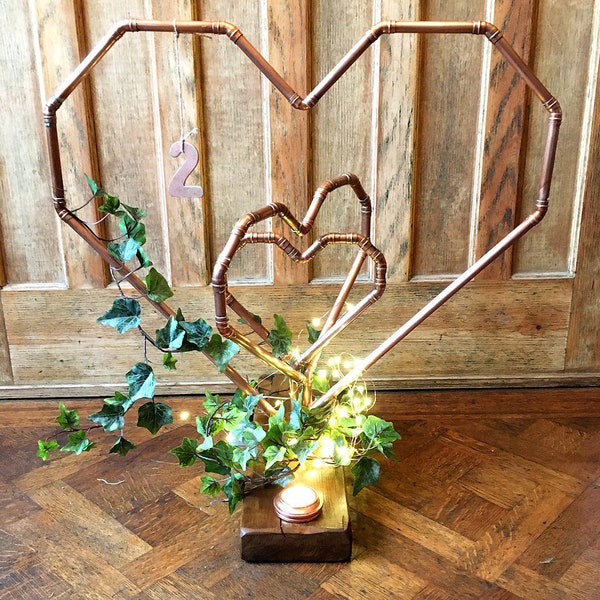 Stunningly Elegant Intertwining Copper Love heart Centre Piece - HIRE ONLY