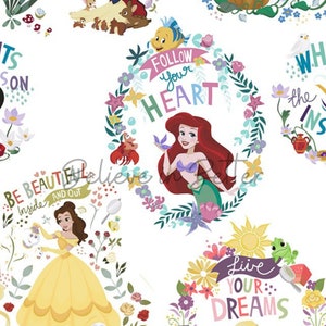 Simply Beautiful Disney Princess Fabric 100% algodón, Fat Quarters, Half Mtr, Mtr