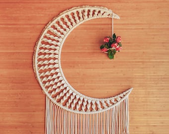 Crescent Moon Macrame Wall Hanging, Boho Dreamcatcher, Large Nursery Decor