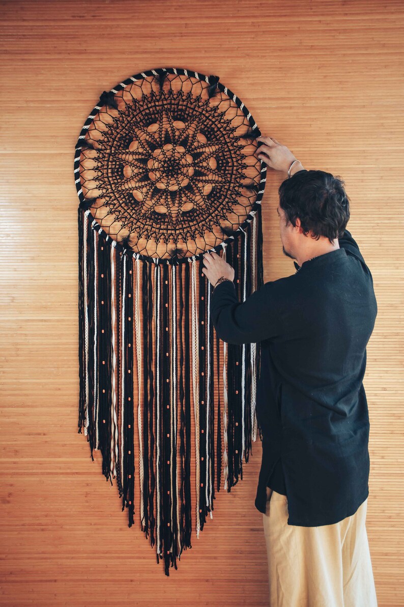 Black dream catcher wall hanging giant dreamcatcher large Etsy