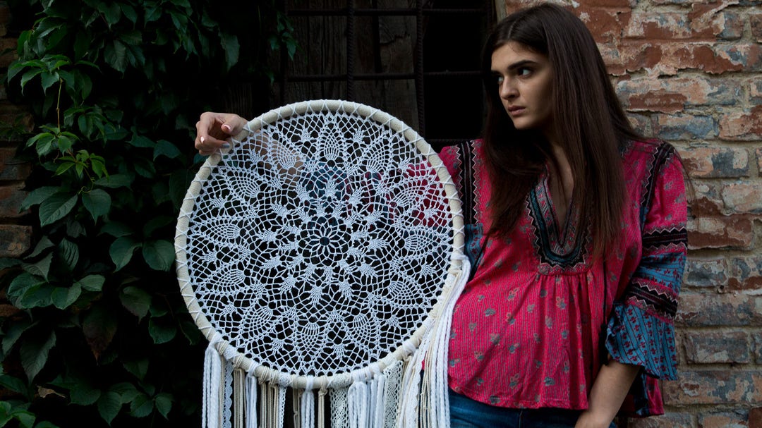 Large Crochet Dream Catcher, Boho Wedding Decor, Wall Hanging - Etsy