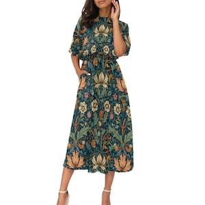Flowers,vintage,art nouveau ,William Morris style,Women&#39;s Elastic Waist Dress