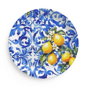 Blue tiles majolica lemon citrus , Plastic Party Plates