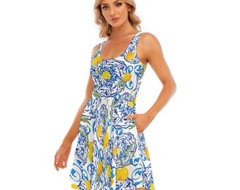 Majolica ,lemons,Sicilian tiles All-Over Print Women's Tank Vest Dress