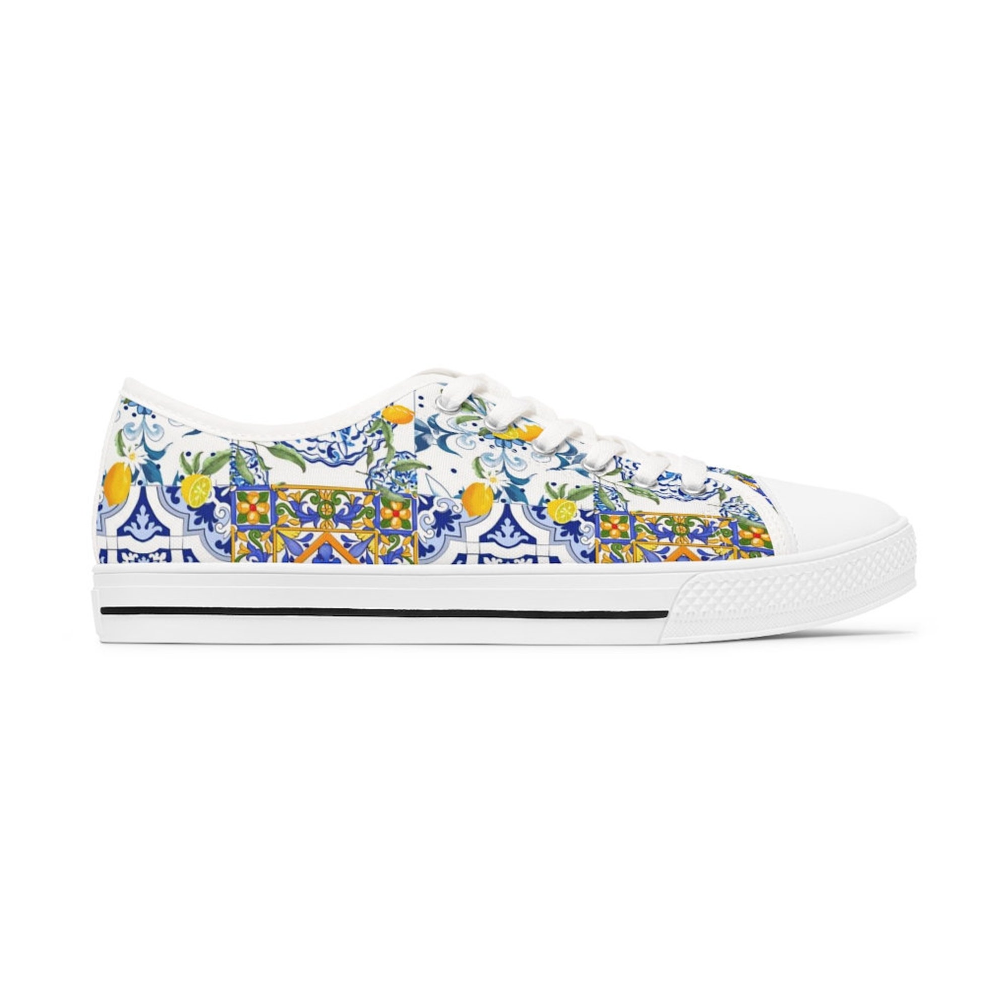 Majolica, Lemons,Sicilian tiles Women's Low Top Sneakers