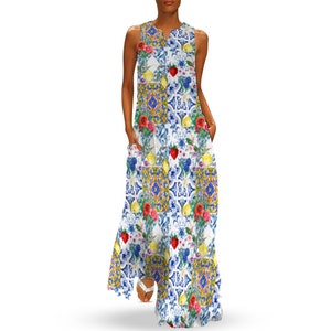 Mediterranean style,lemons,summer,Long dress