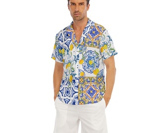 Sicilian tiles,majolica,lemon,All-Over Print Men's Deep V-neck Short Sleeve T-shirt