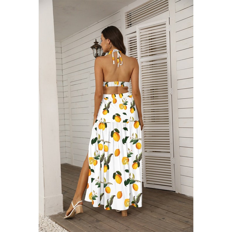 Summer,lemons,citrus All-Over Print Women's Tie Back Wrap Dress image 2