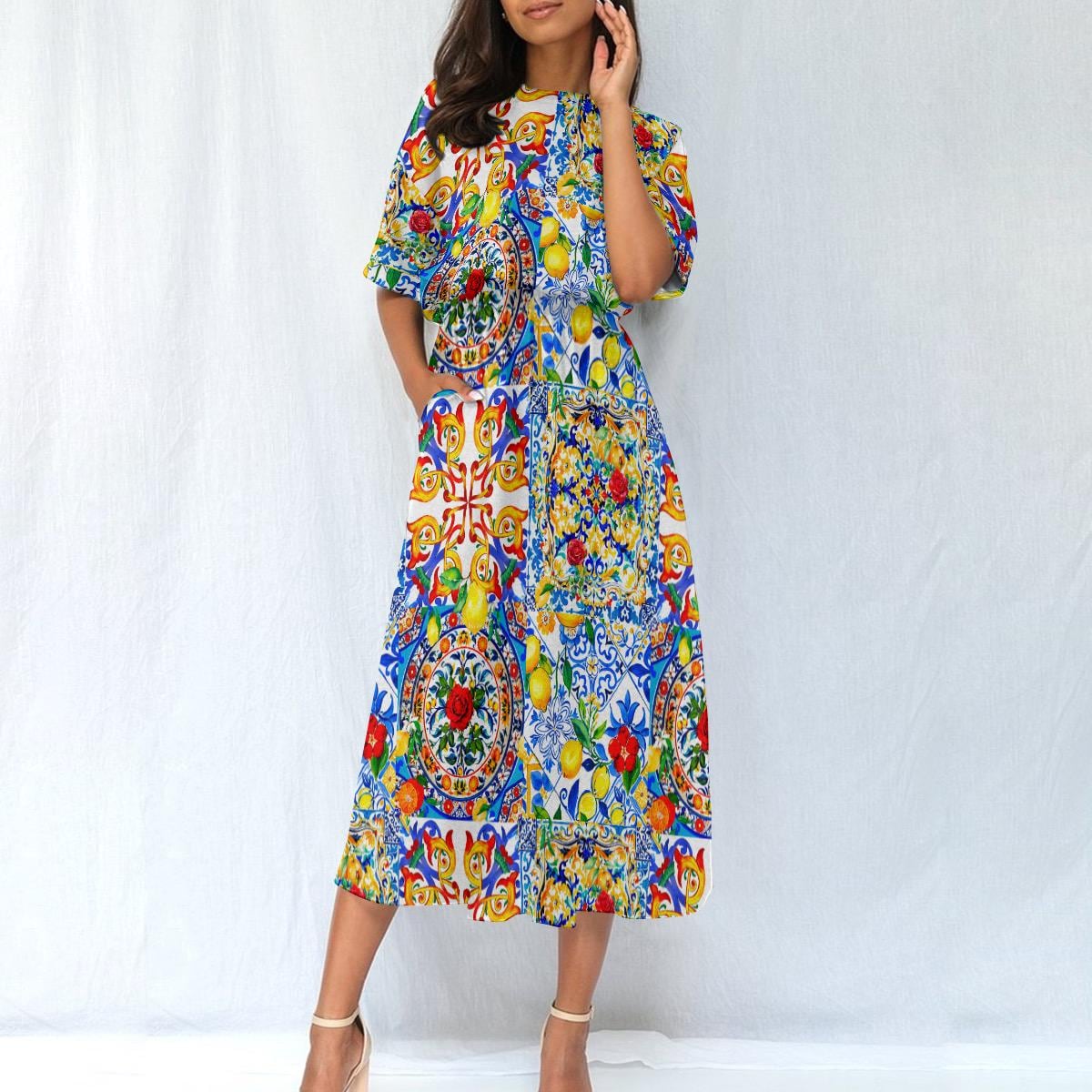 Dolce vita summer lemon Italian style Women's Elastic Waist Dress