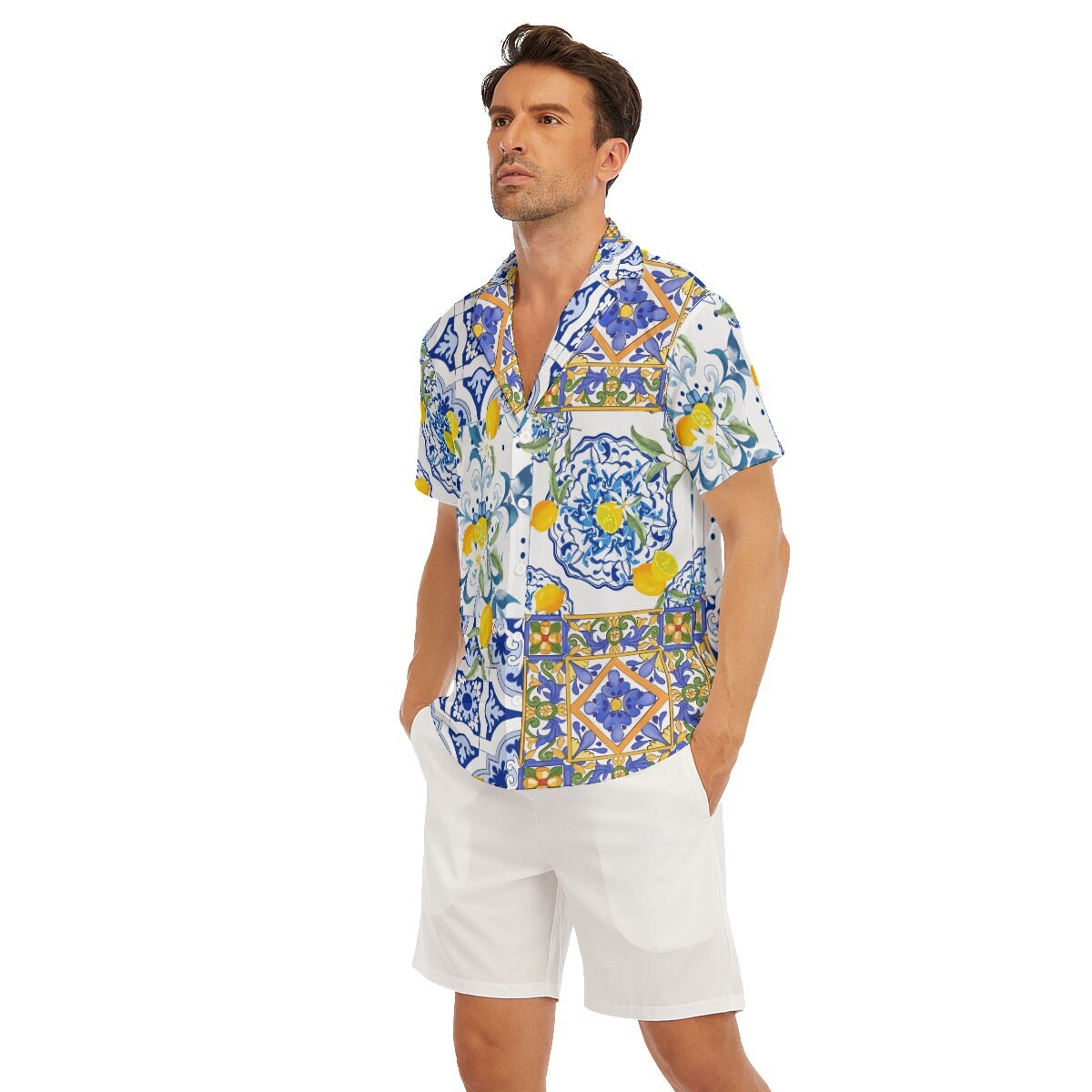 Sicilian Tiles,majolica,lemon,all-over Print Men's Deep V