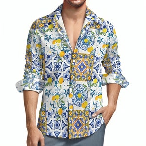 Mediterrane Fliesen,Zitrone,Sommer,Majolika,Peach Samt Casual One Pocket Langarm-Shirt