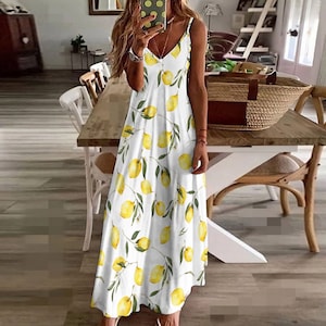 Amalfi,positano Inspired,lemon,summer,sling Ankle Long Dress Amalfi,positano Inspired,lemon,summer,sling Ankle Long Dress