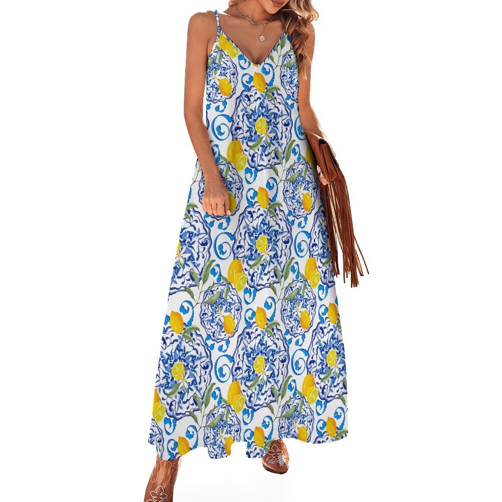 Amalfi,positano Inspired,lemon,summer,sling Ankle Long Dress Amalfi,positano Inspired,lemon,summer,sling Ankle Long Dress