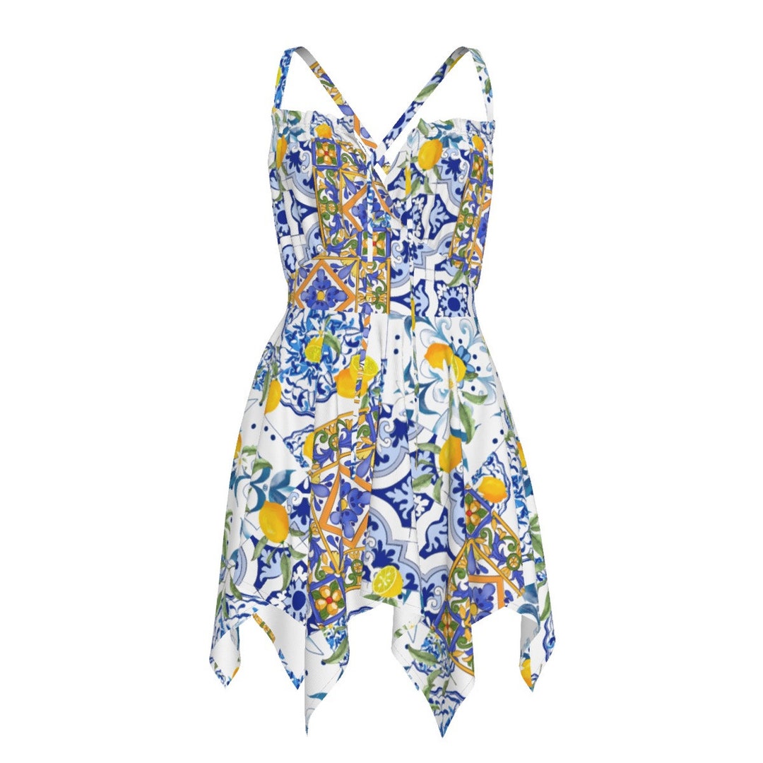 Tiles Majolica Print Short Sleeve Midi Dress