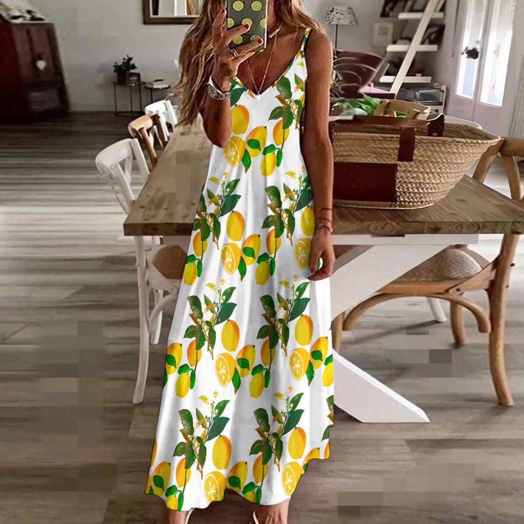 Lemon,citrus,mediterranean,sling Ankle Long Maxi Dress