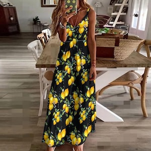 Summer lemon Mediterranean Sling Ankle Long Dress