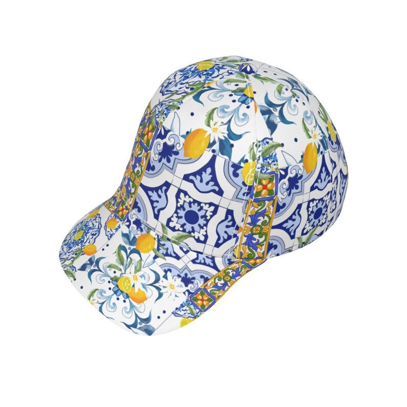 Majolica,lemons,Sicilian tiles All-Over Print Peaked Cap image 3