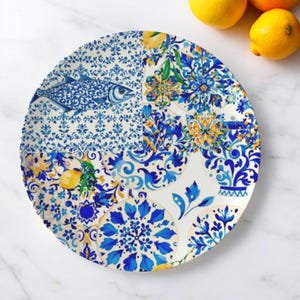 Portuguese art, azulejo inspired,lemon,bone china dinner plate