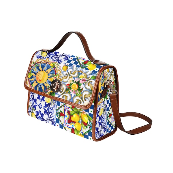 Sicily,Italy inspired,majolica,lemon art,Waterproof Canvas Bag-Brown (All Over Print) (1641)