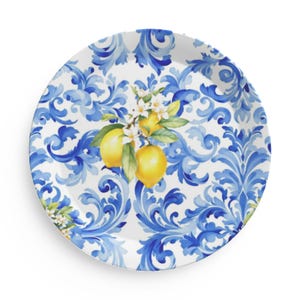Blue Italian majolica lemon citrus , Plastic Party Plates