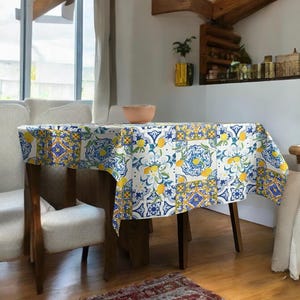Sicilian style ,lemon,mosaic,Italian tiles ,Thickiy Ronior Tablecloth 120&quot;x 60&quot;